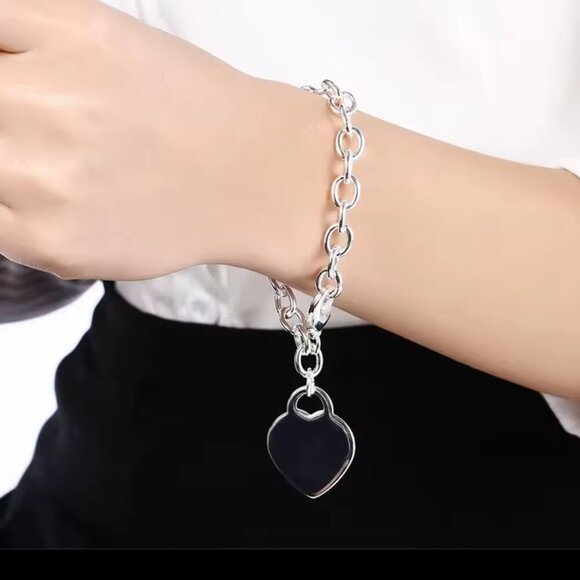 Sterling Silver 925 Chain bracelet with Heart Charm #1224 - Picture 5 of 9